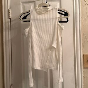 White Ribbed Top shoulder reveal